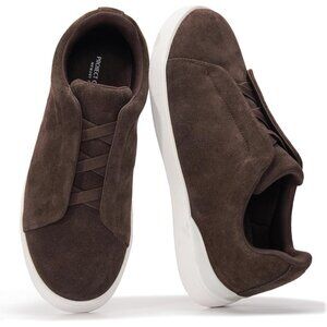 Men's Genuine Leather Chocolate Brown Foam Insole Lightweight Sneakers Shoes